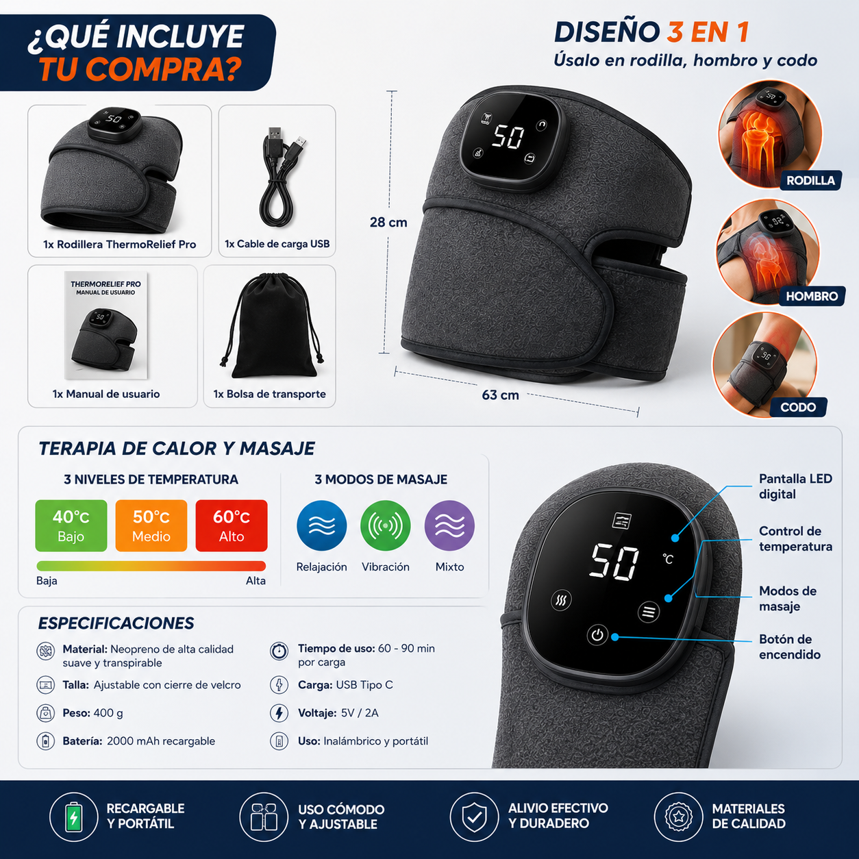 RODILLERA THERMORELIEF PRO Terapia de calor y masaje para rodilla y hombro