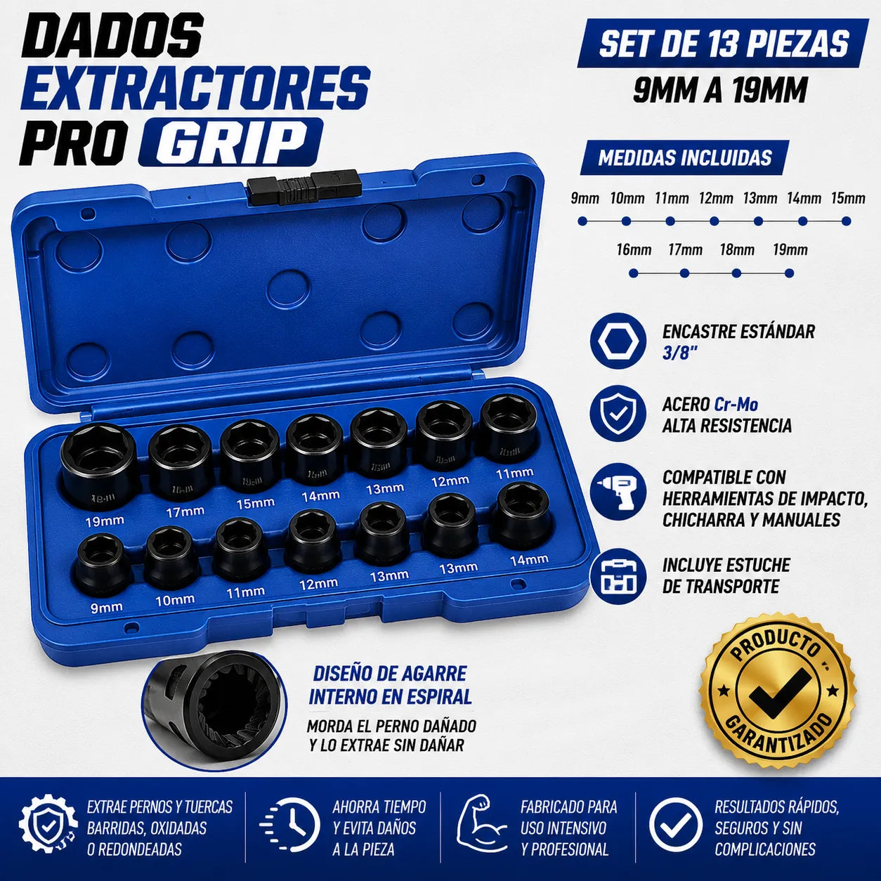 DADOS EXTRACTORES PRO GRIP Saca pernos dañados de forma segura en segundos