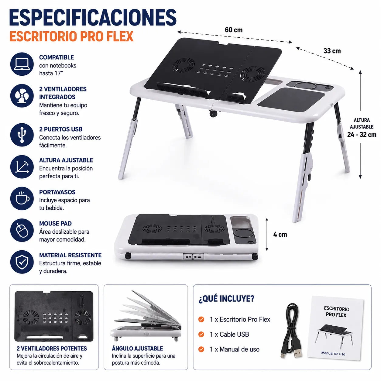 ESCRITORIO PRO FLEX Trabaja, estudia y juega cómodamente donde quieras