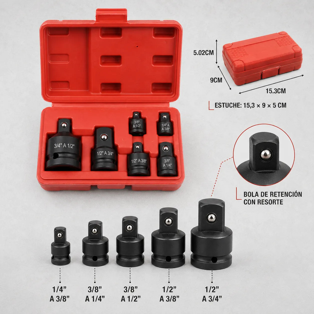 KIT CONVERSION TOTAL Set de 6 adaptadores múltiples para tu llave de impacto