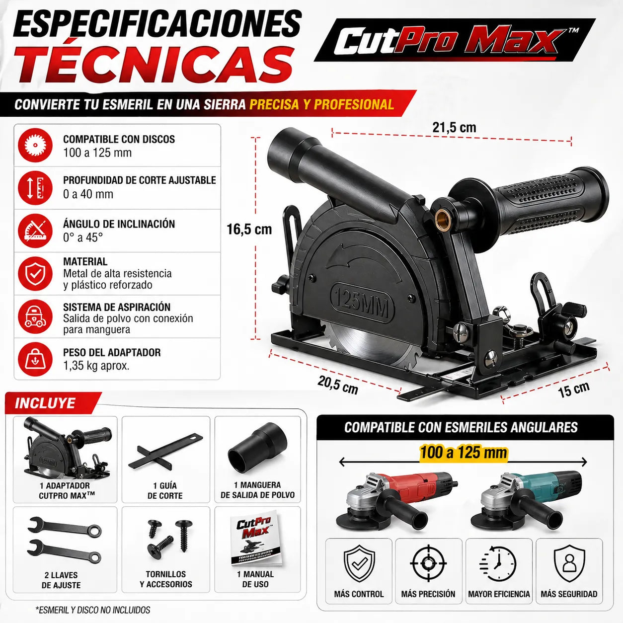 ADAPTADOR CUT PRO MAX™ Convierte tu esmeril en una sierra precisa y profesional