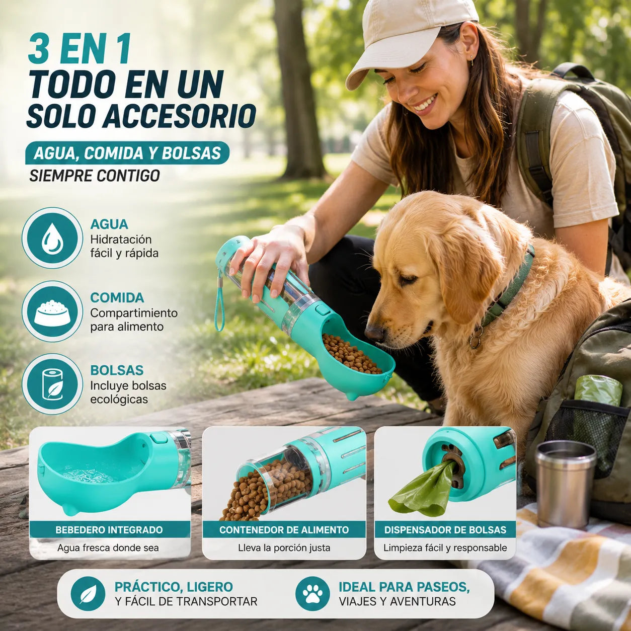 BOTELLA PETTRAVEL PRO Agua y comida siempre listas para tu perro en cada paseo