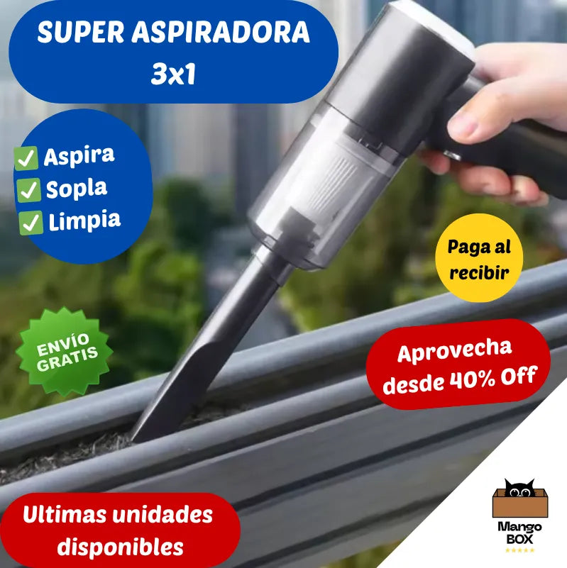 MINI-ASPIRADORA PORTATIL 3 en 1  Succiona - Sopla - Limpia