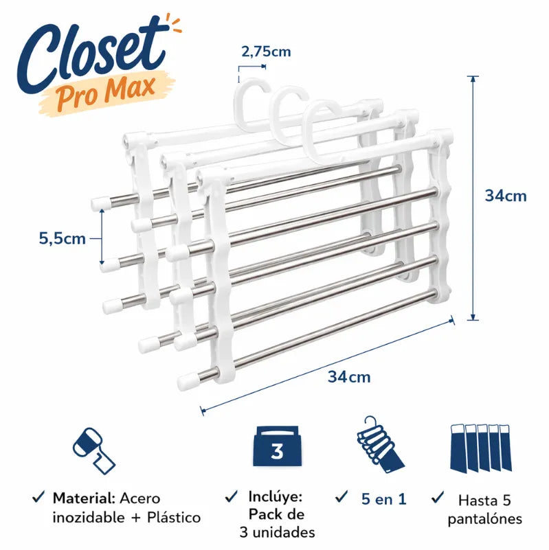 CLOSET PRO MAX™ Organiza más pantalones ocupando menos espacio en tu clóset
