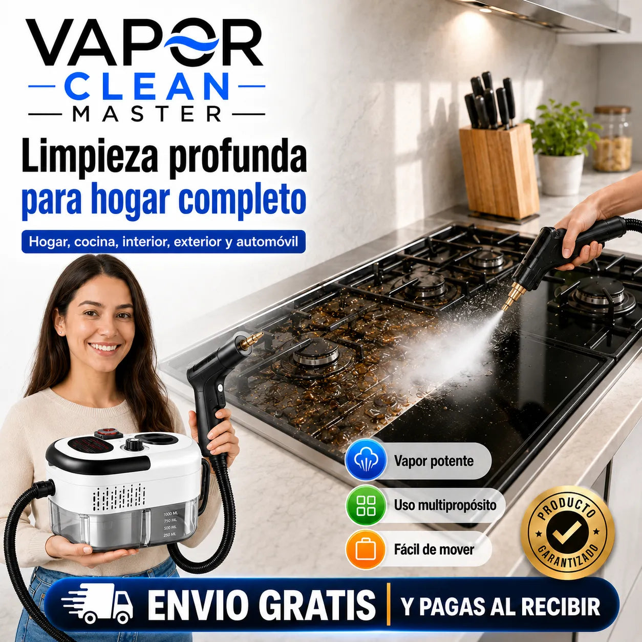EQUIPO VAPOR CLEAN MASTER  Limpieza profunda y eficiente para tu hogar y automóvil