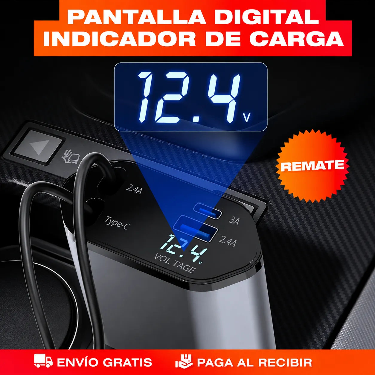Cargador para Auto 4 en 1: carga rápida y sin enredos . ENVIO GRATIS Y PAGAS AL RECIBIR