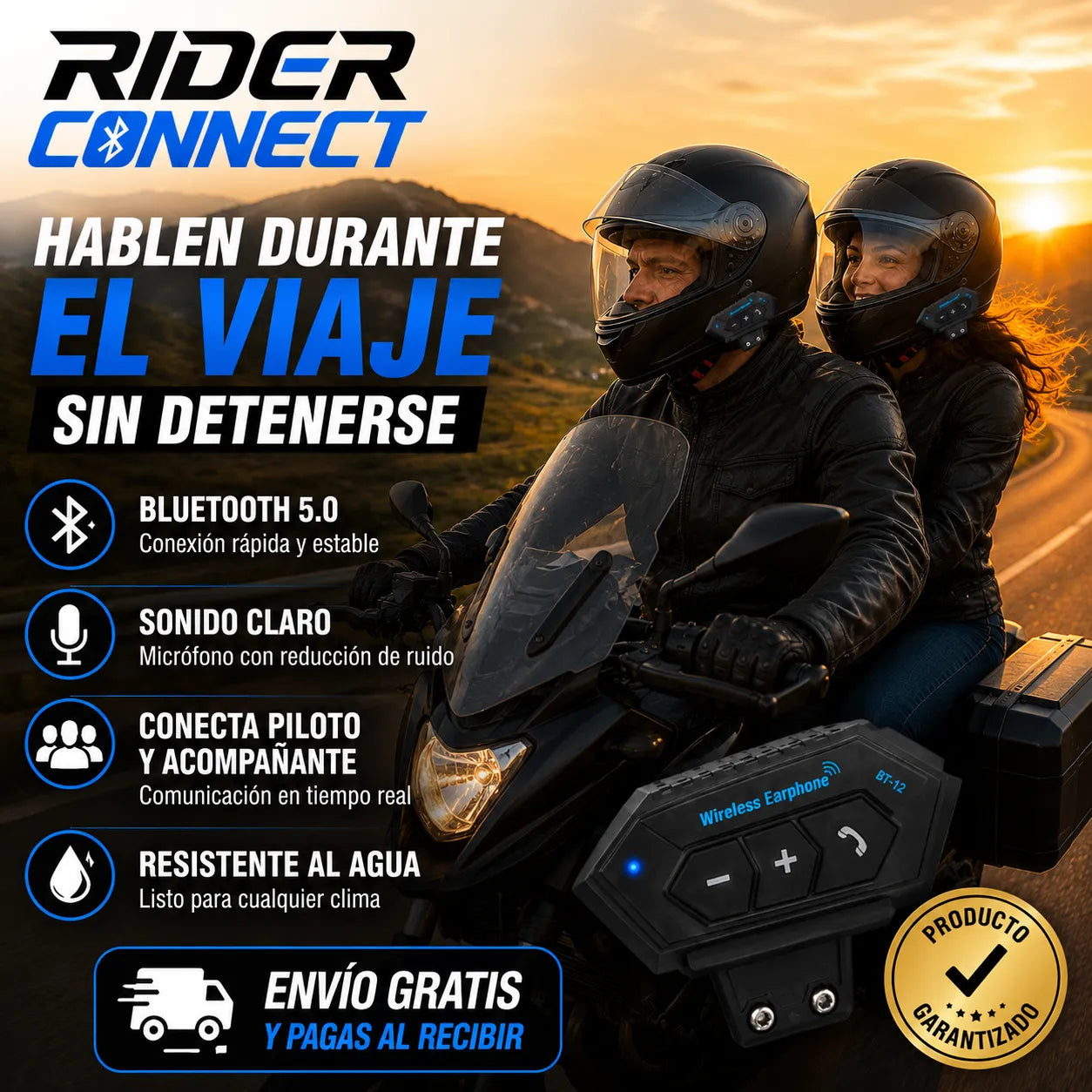 RIDER CONNECT Intercomunicador Bluetooth para hablar durante el viaje sin detenerse
