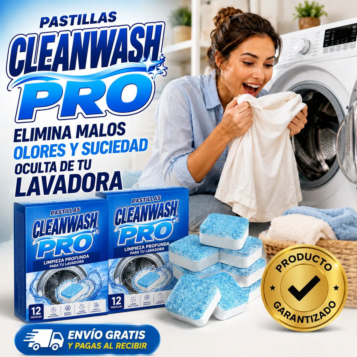 PASTILLAS CLEANWASH PRO  Elimina malos olores y suciedad oculta de tu lavadora