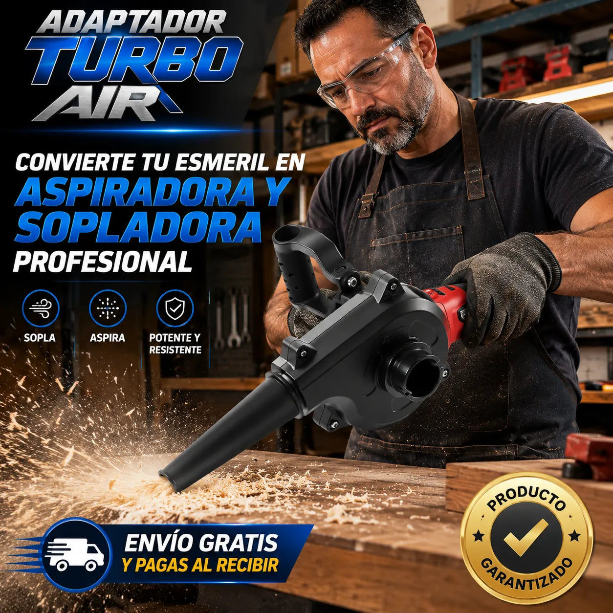 ADAPTADOR TURBO AIR  transforma tu esmeril en una potente aspiradora y sopladora profesional