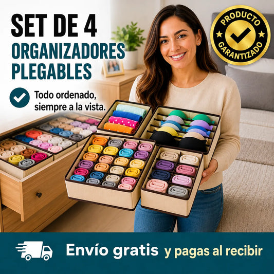 SET DE 4 ORGANIZADORES PLEGABLES   Mantén cada cajón ordenado y cada prenda siempre a la vista