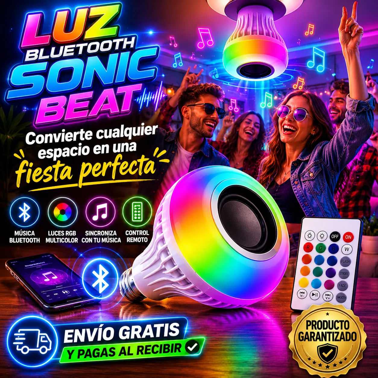 LUZ BLUETOOTH SONIC BEAT  Convierte cualquier espacio en una fiesta perfecta