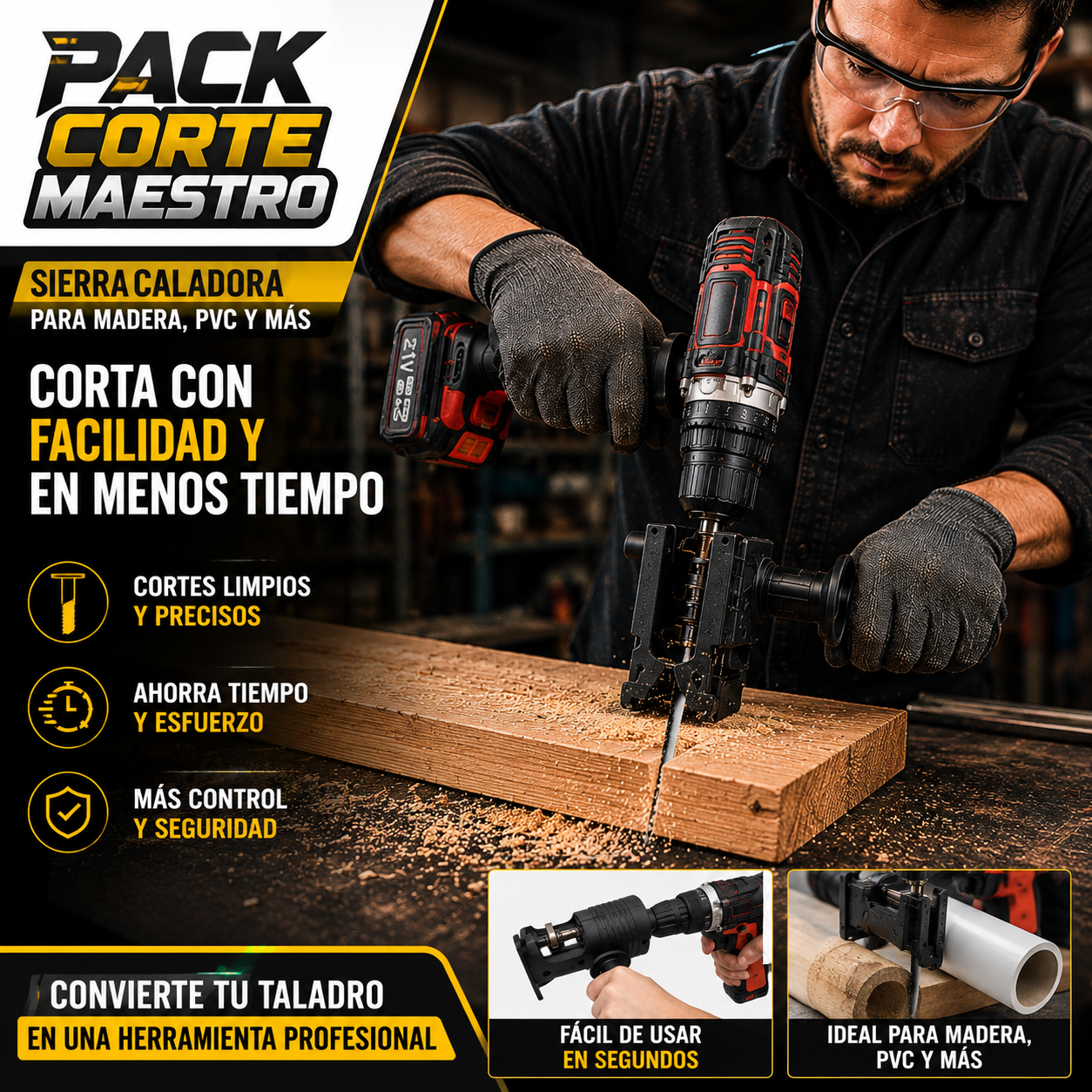 PACK CORTE MAESTRO Convierte tu taladro en una estación de corte rápida y precisa