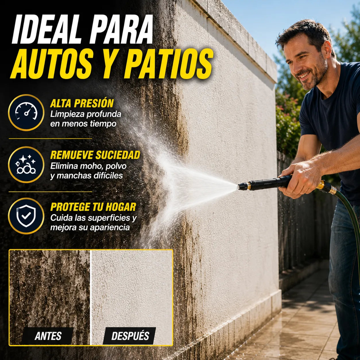 BOQUILLA POWERJET PRO Limpieza potente para patios, autos y jardín