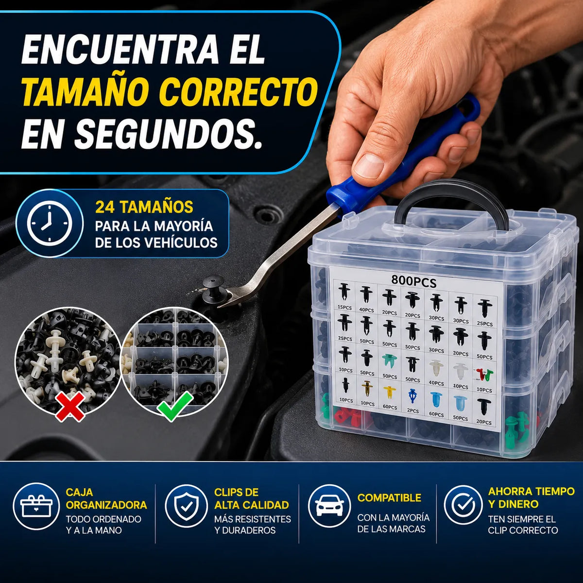KIT AUTOCLIP PRO   800 Clips para mantener todas las piezas de tu auto firmes y bien ajustadas