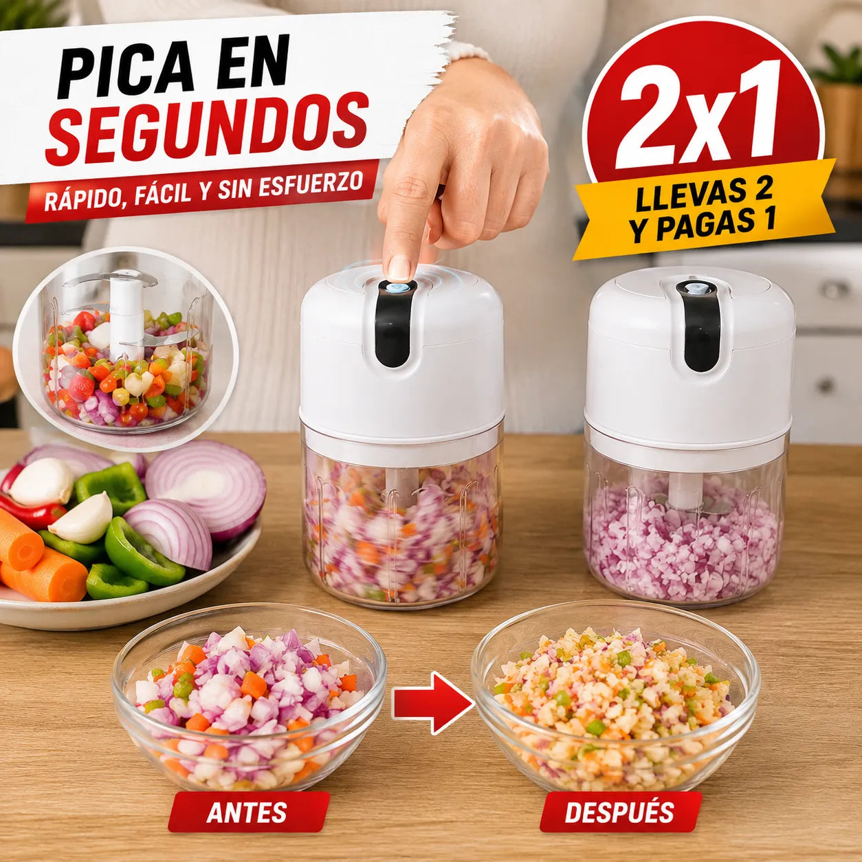 PICADORA QUICK CHEF  Pica tus ingredientes rápido y sin esfuerzo - APROVECHA LA OFERTA 2x1