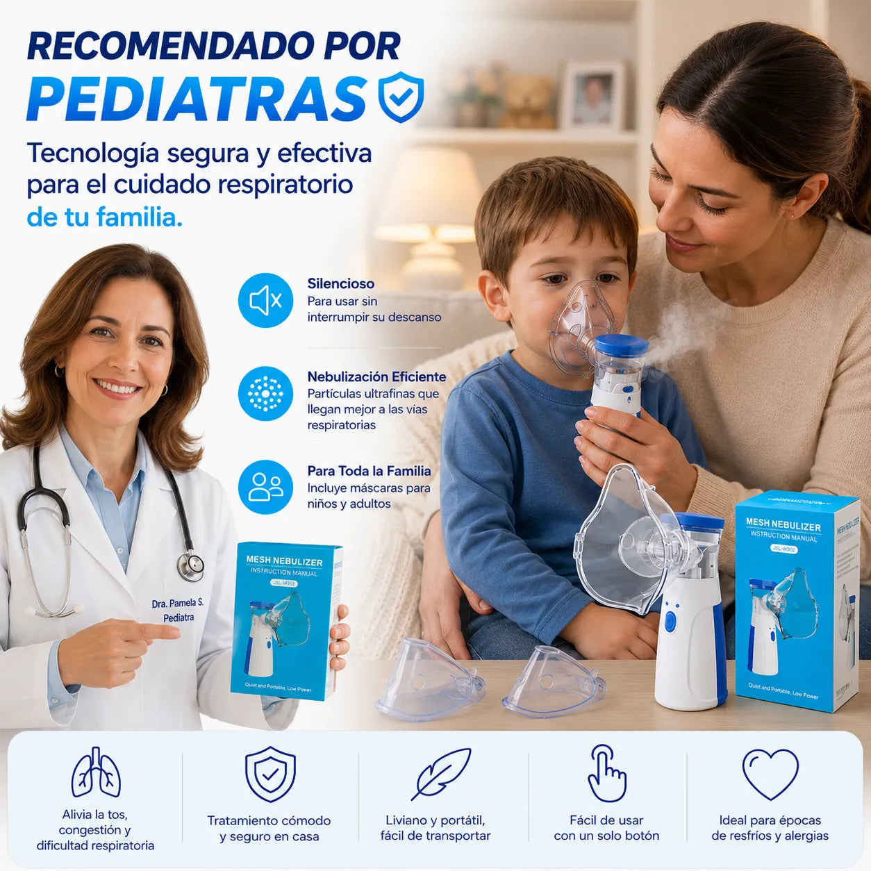 NEBULIZADOR MESH  Terapia respiratoria silenciosa y portátil para la familia