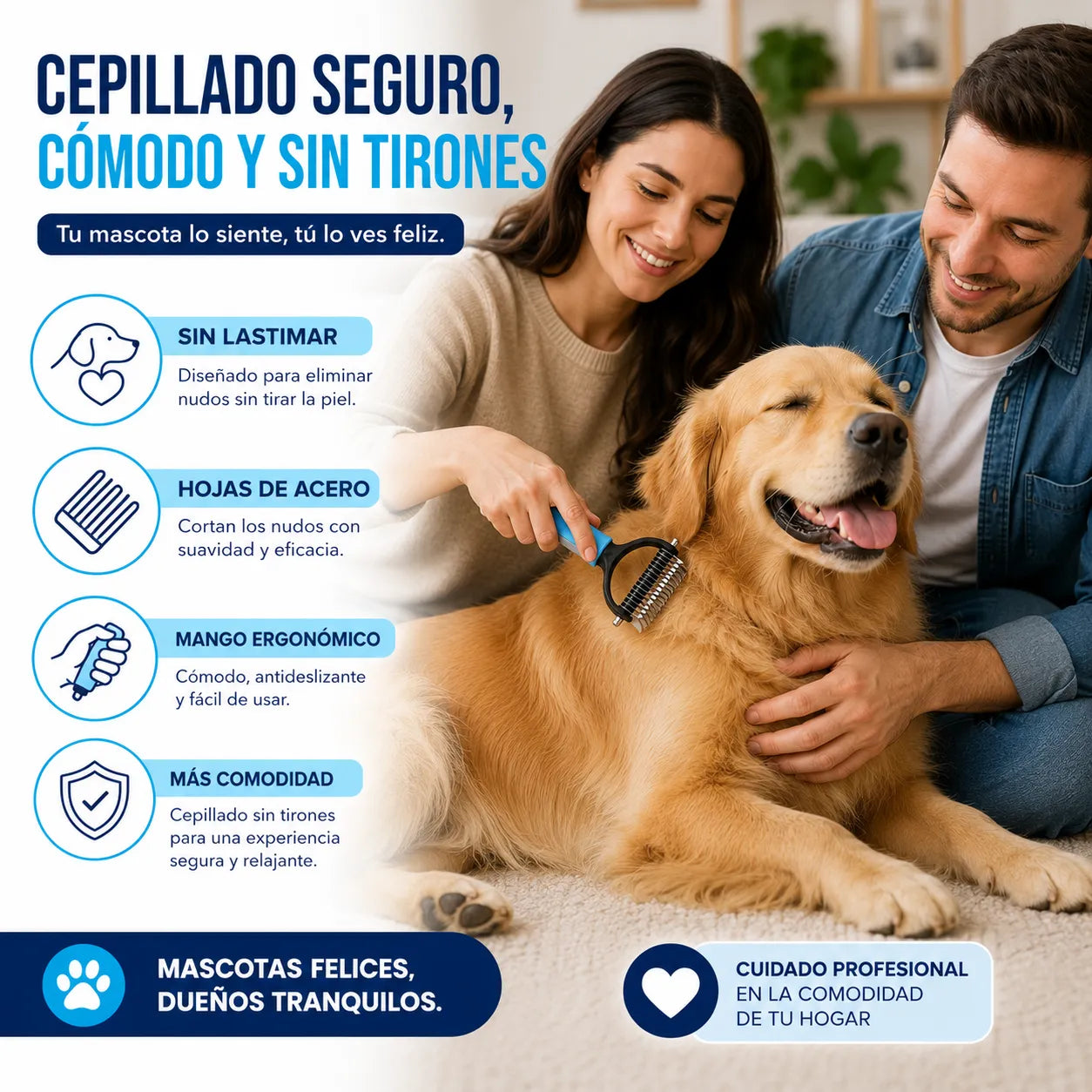 CEPILLO PET PRO elimina nudos de pelo de tu mascota, sin lastimarlo