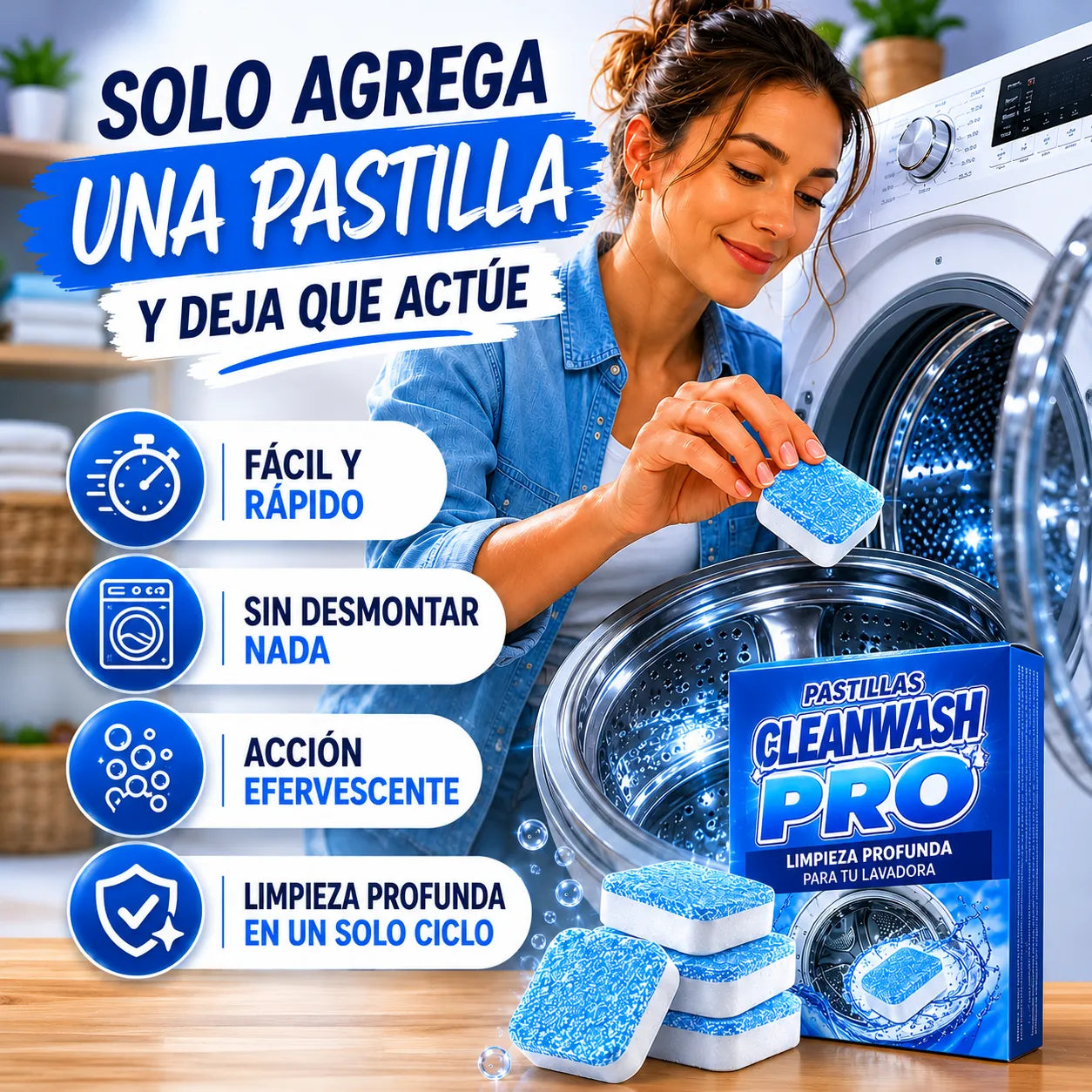 PASTILLAS CLEANWASH PRO  Elimina malos olores y suciedad oculta de tu lavadora
