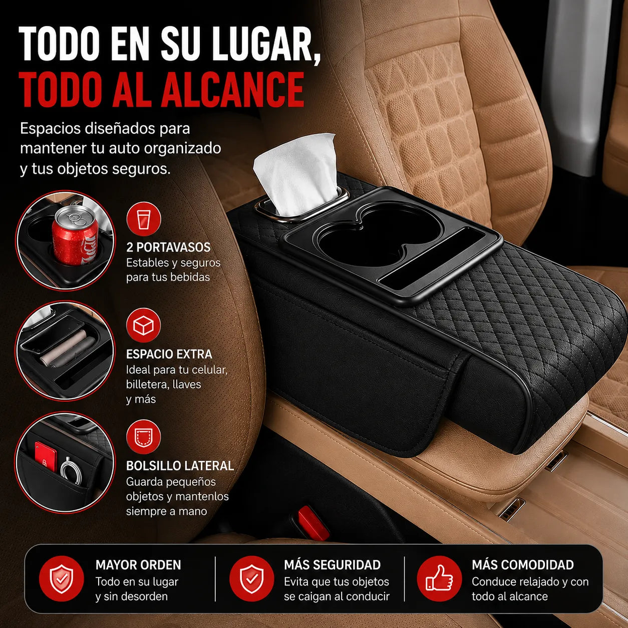 APOYABRAZOS PARA TU AUTO    Comodidad y orden en un solo lugar
