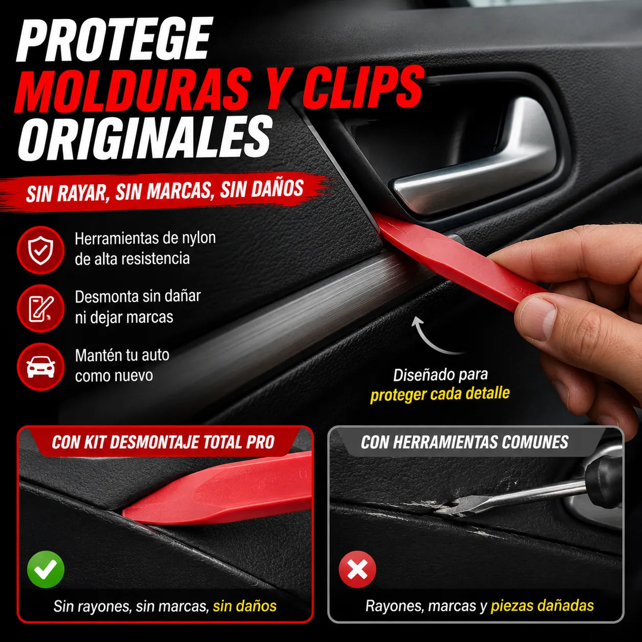 KIT DESMONTAJE TOTAL PRO   Desmonta paneles sin rayar ni dañar tu auto