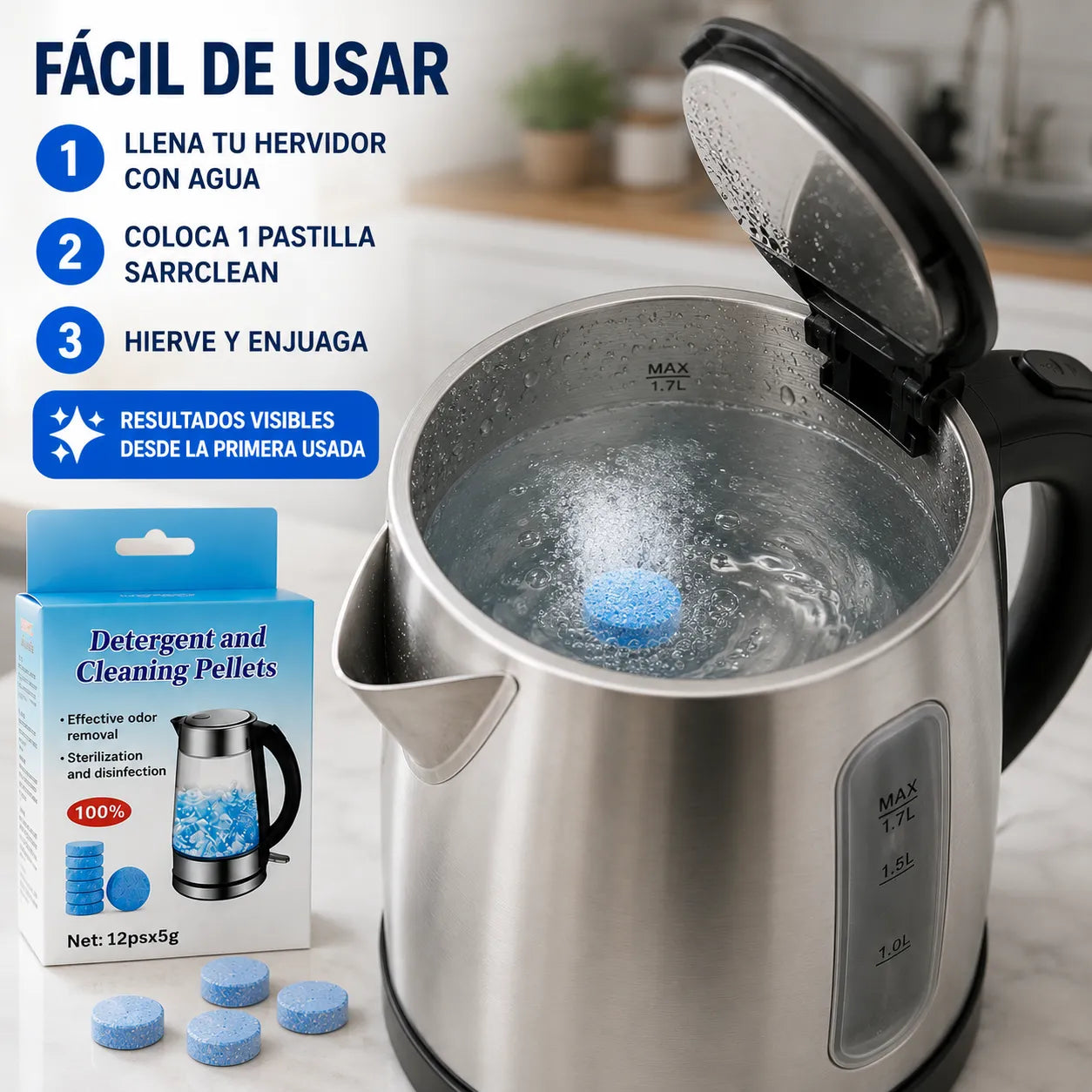 Pastillas SARRO CLEAN   Elimina el sarro de tu hervidor y toma agua limpia