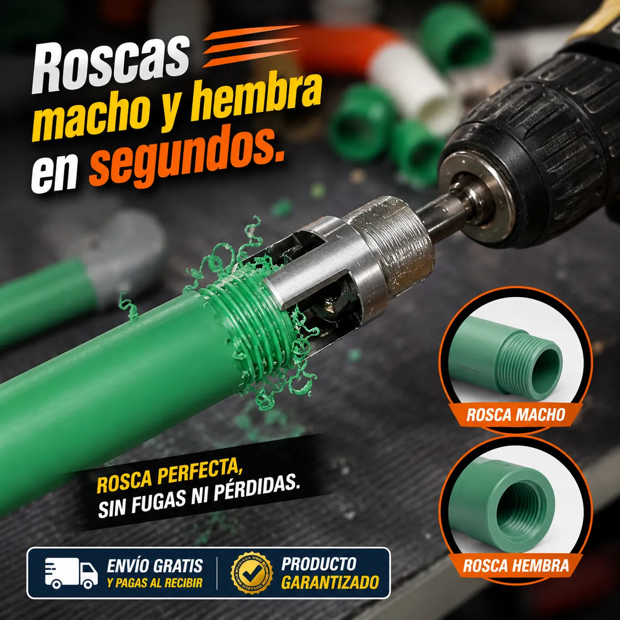 KIT ROSCADOR TURBO 1/2" y 3/4" - Resuelve emergencias de gasfitería en PVC y PPR sin detener el trabajo de tu cliente