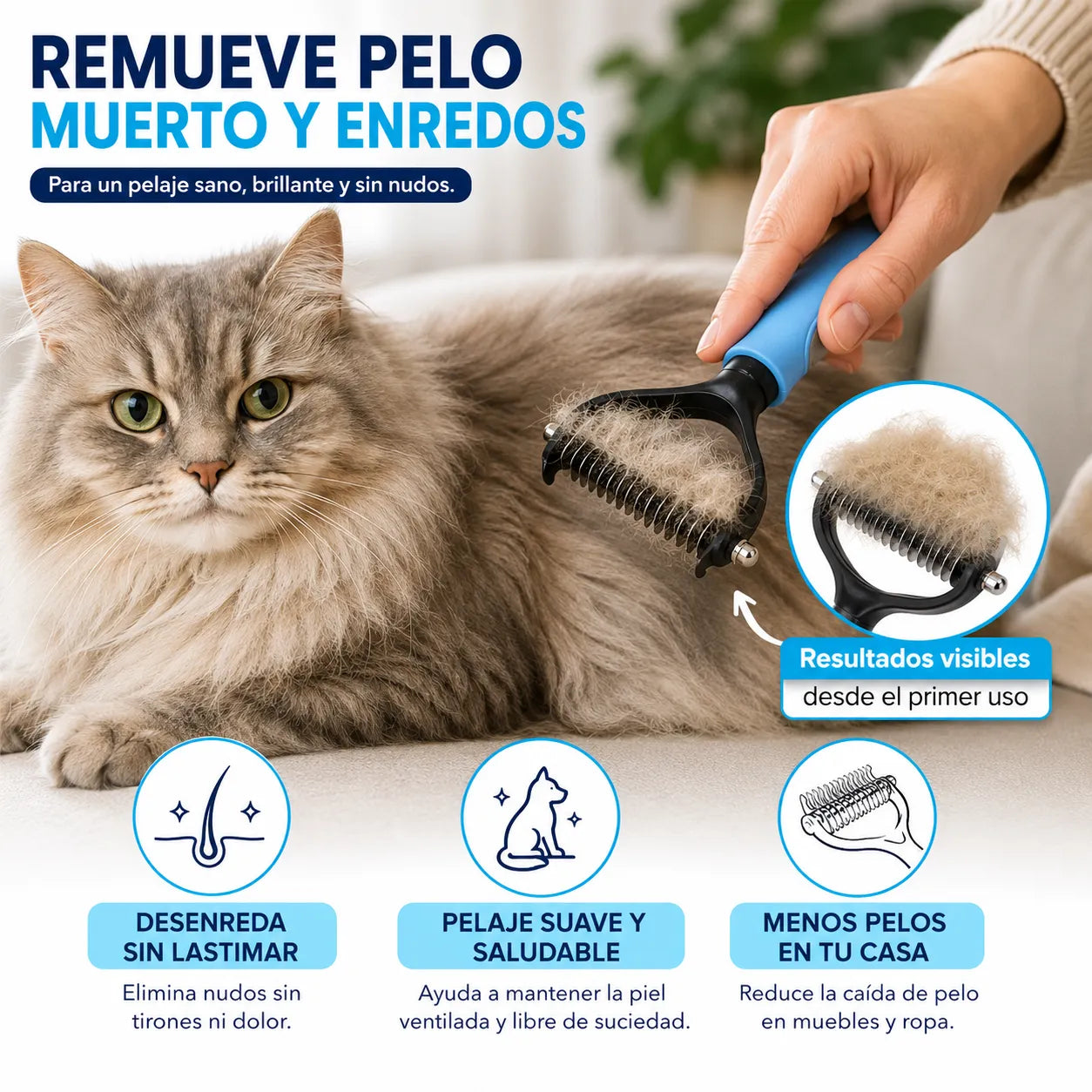 CEPILLO PET PRO elimina nudos de pelo de tu mascota, sin lastimarlo