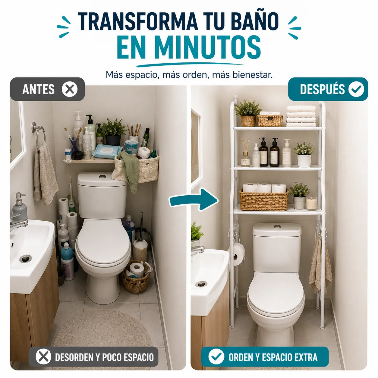 ESTANTERÍA HOGARPLUS - Más orden y espacio en baños pequeños