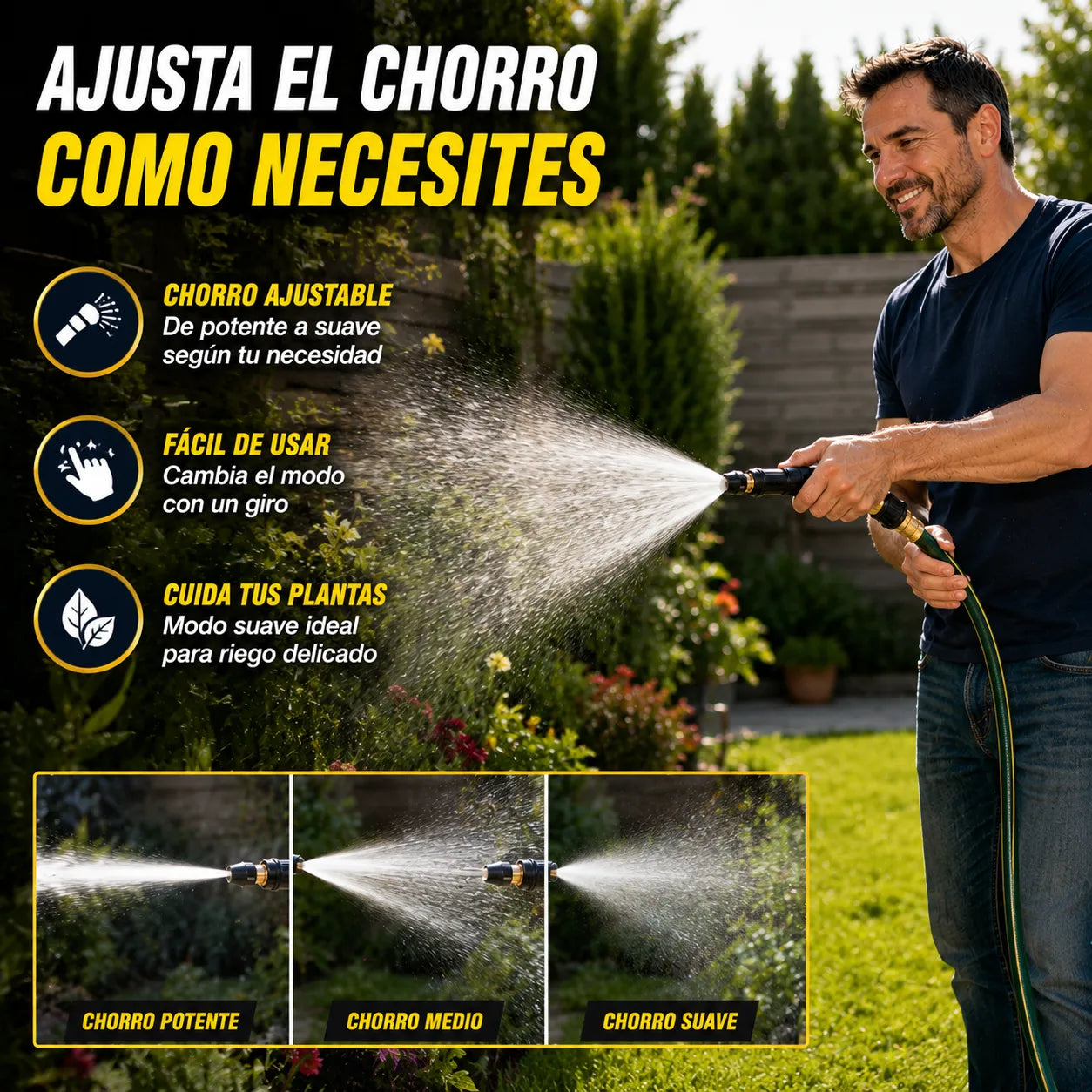 BOQUILLA POWERJET PRO Limpieza potente para patios, autos y jardín