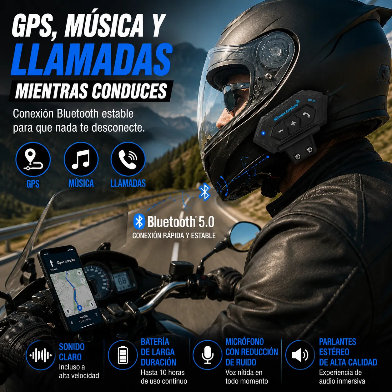 RIDER CONNECT Intercomunicador Bluetooth para hablar durante el viaje sin detenerse