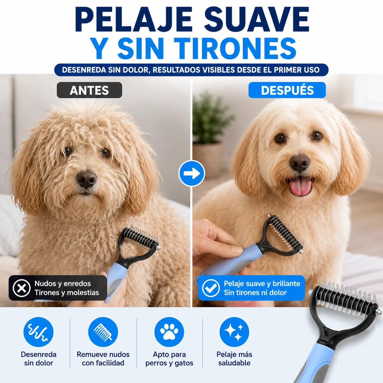 CEPILLO PET CARE  Remueve nudos de tu mascota sin causarle dolor