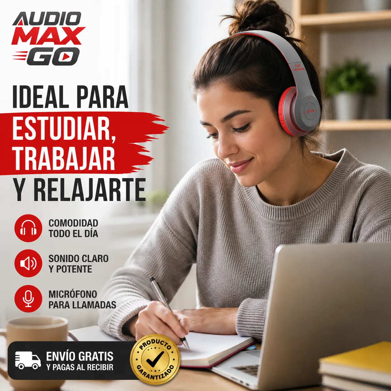 AUDÍFONOS AUDIO MAX p47   Escucha más horas con comodidad y libertad