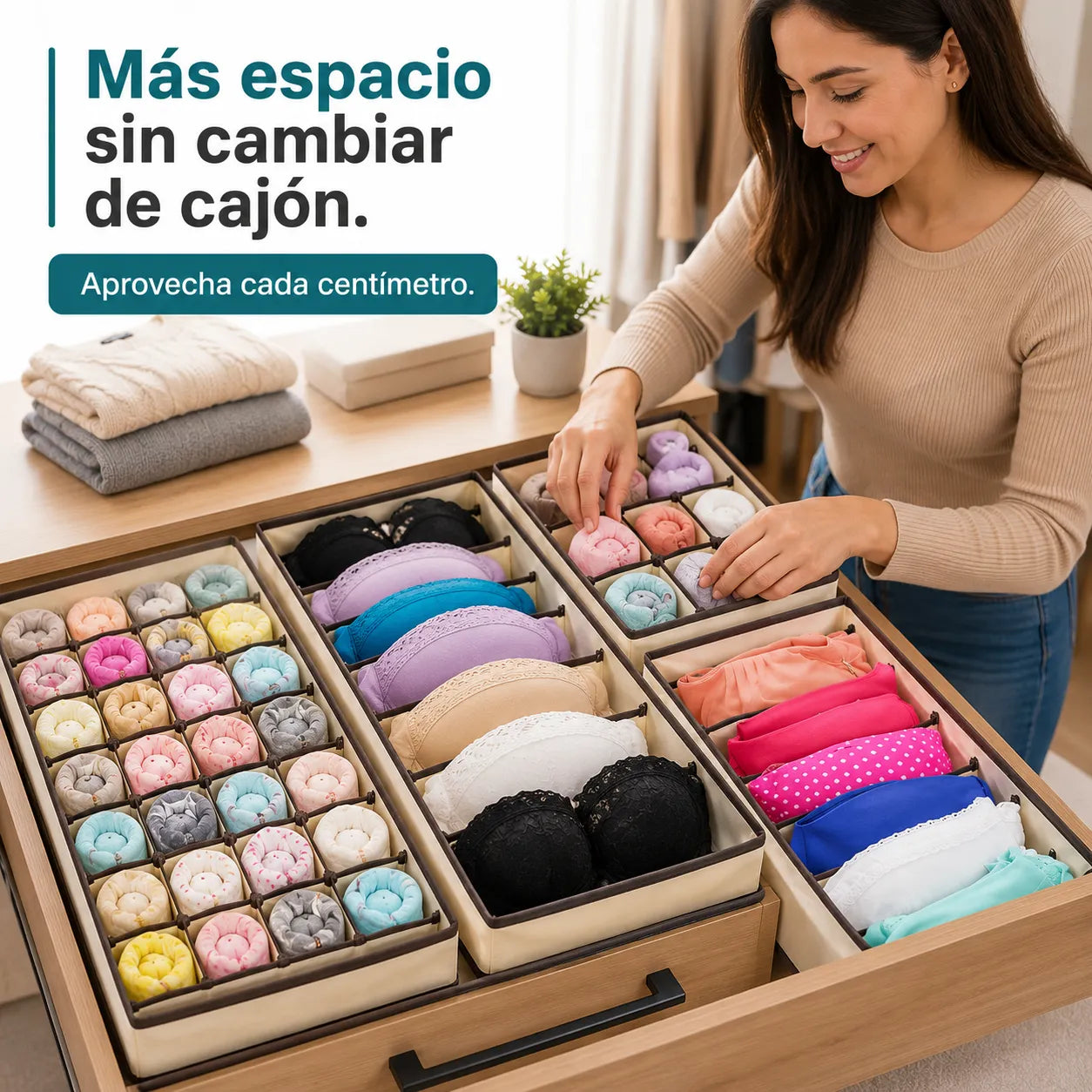 SET DE 4 ORGANIZADORES PLEGABLES   Mantén cada cajón ordenado y cada prenda siempre a la vista