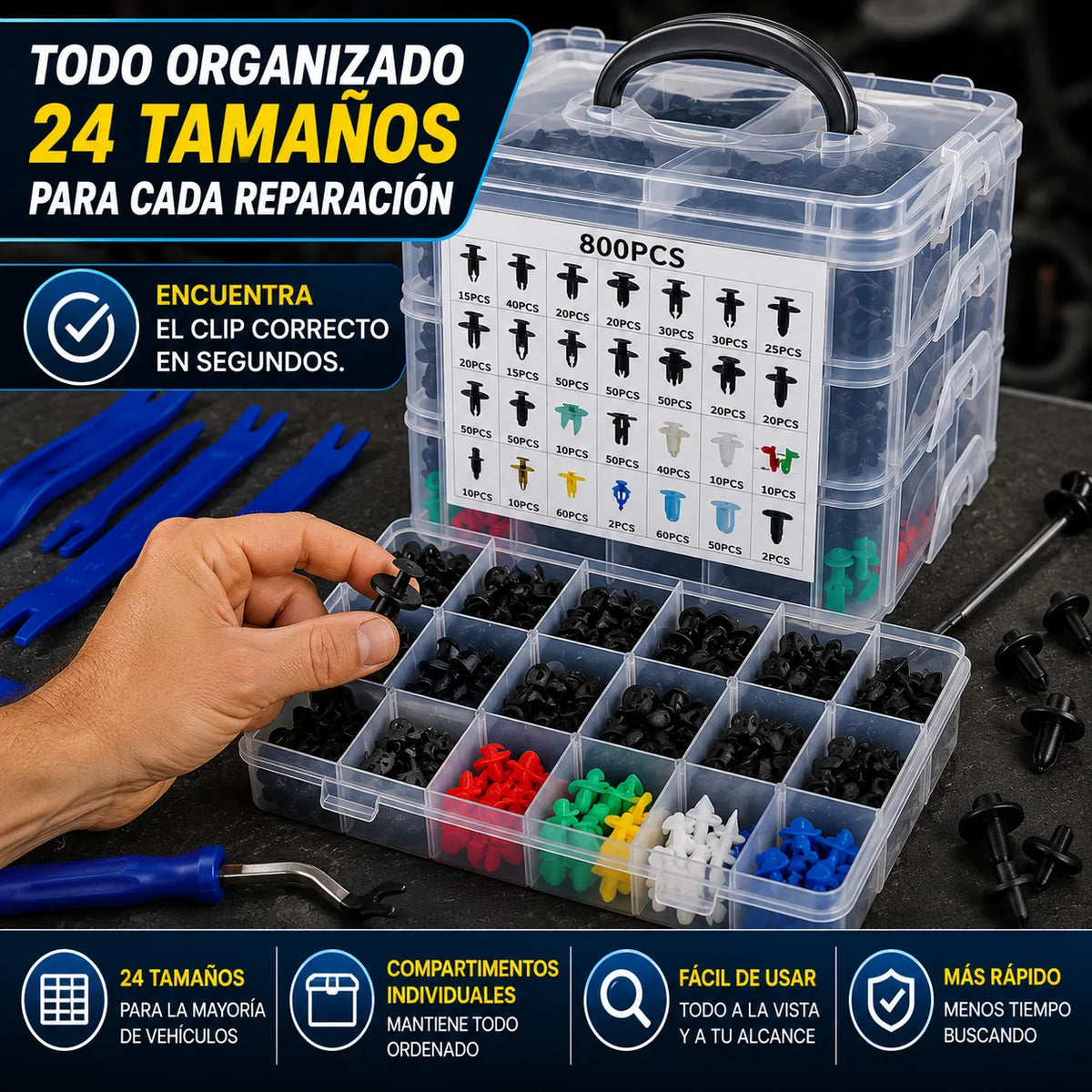 KIT AUTOCLIP PRO   800 Clips para mantener todas las piezas de tu auto firmes y bien ajustadas