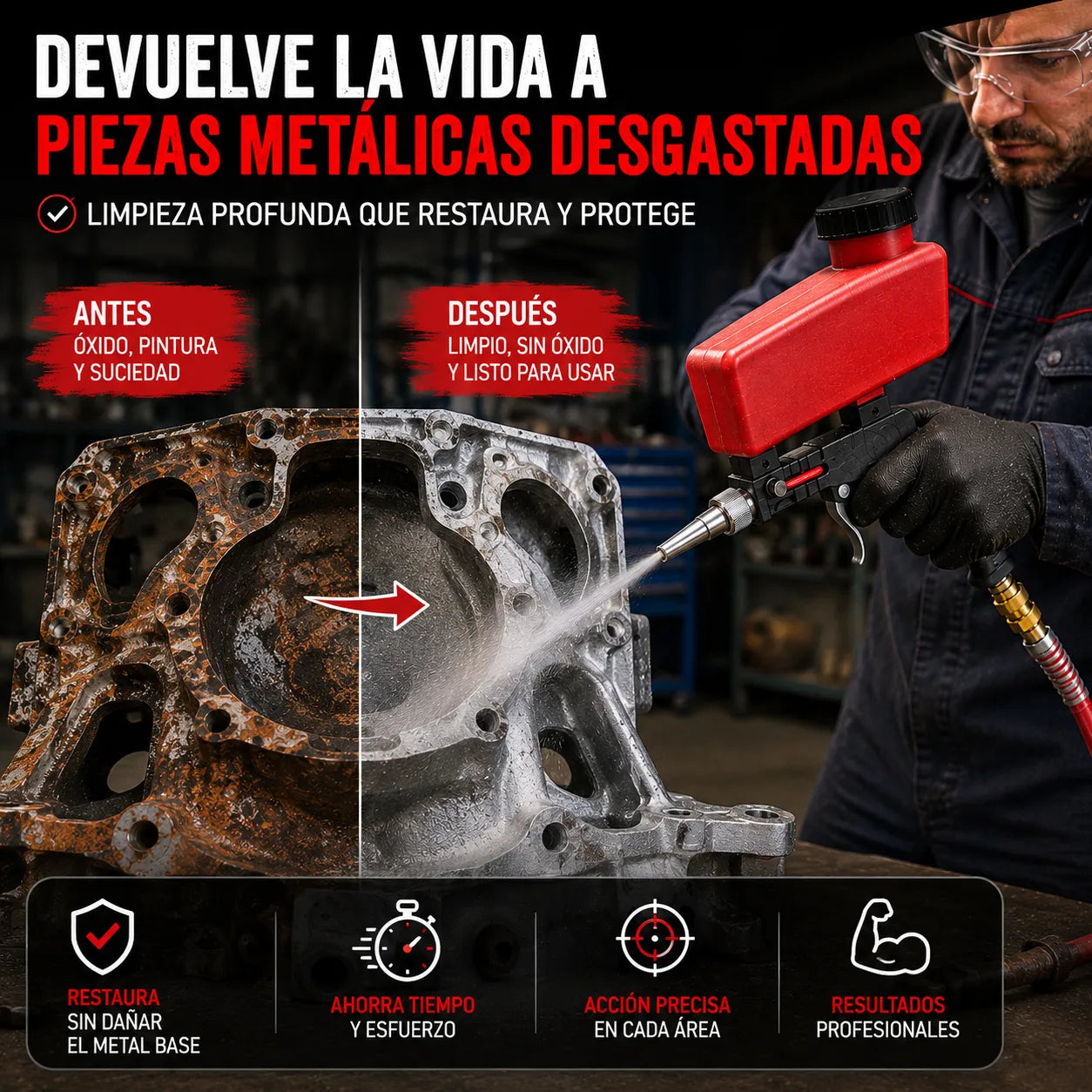 PISTOLA METALCLEAN™ Remueve oxido, restos de pintura y suciedad fácilmente