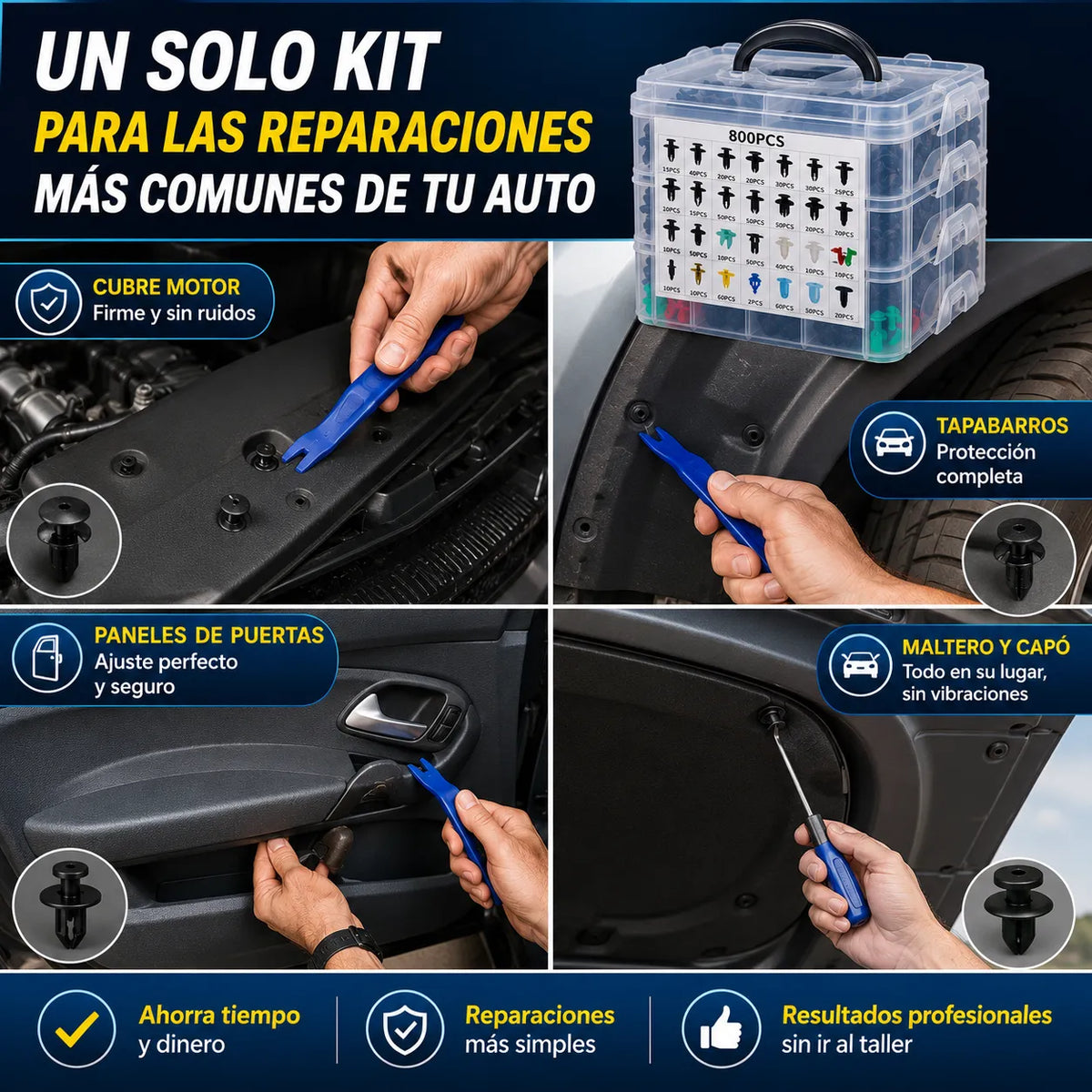 KIT AUTOCLIP PRO   800 Clips para mantener todas las piezas de tu auto firmes y bien ajustadas