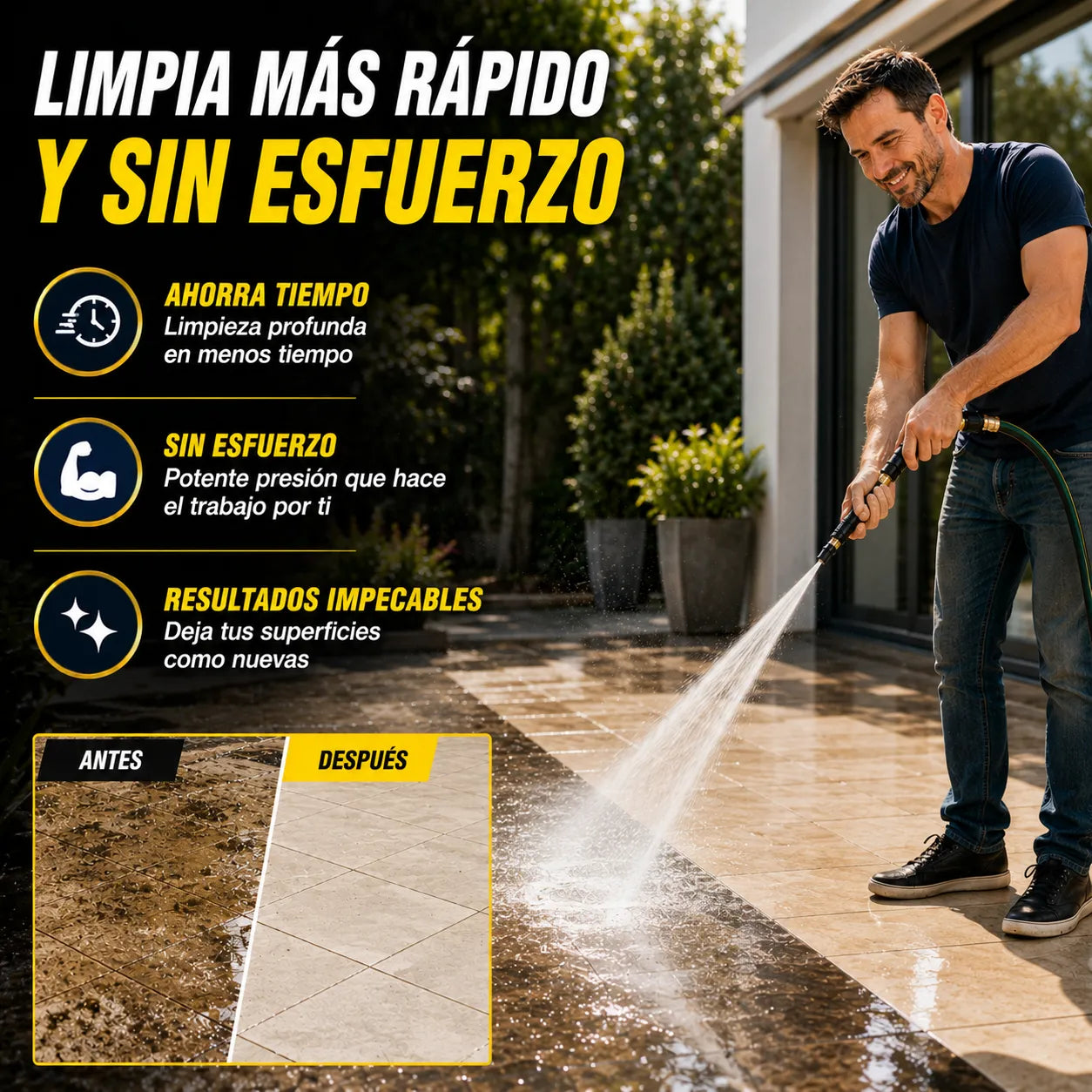 BOQUILLA POWERJET PRO Limpieza potente para patios, autos y jardín