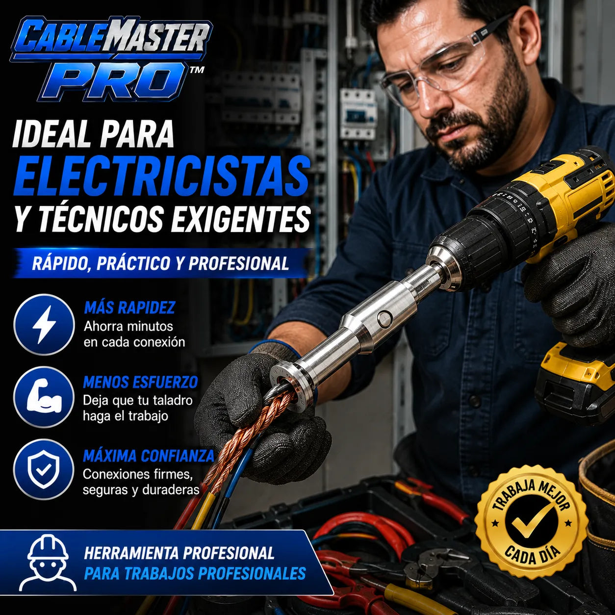 Adaptador CableMaster Pro™   Convierte tu taladro en un trenzador profesional para conexiones rápidas y limpias