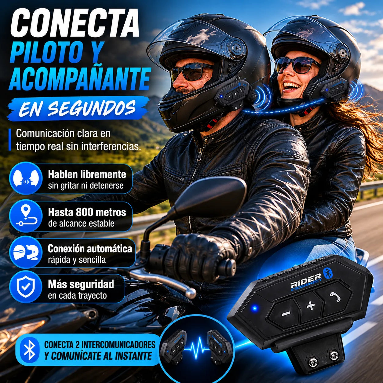 RIDER CONNECT Intercomunicador Bluetooth para hablar durante el viaje sin detenerse