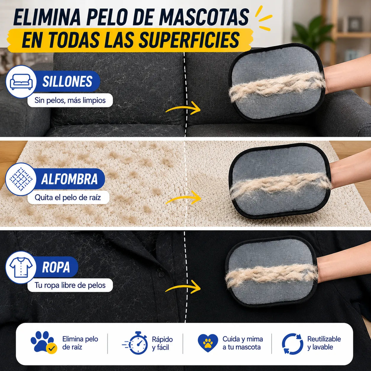 GUANTE PET CLEAN  Elimina pelo y masajea tu mascota al mismo tiempo