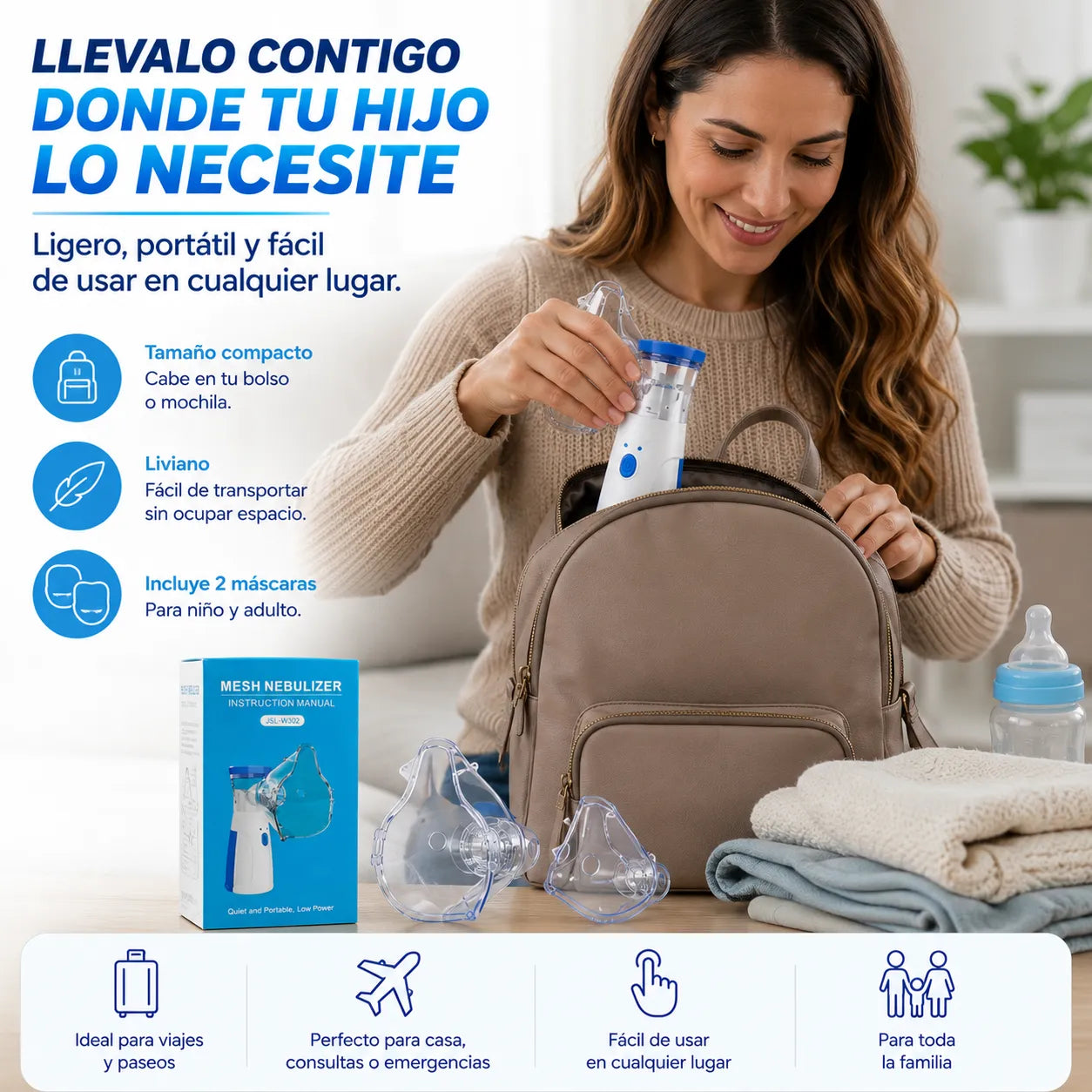 NEBULIZADOR MESH  Terapia respiratoria silenciosa y portátil para la familia