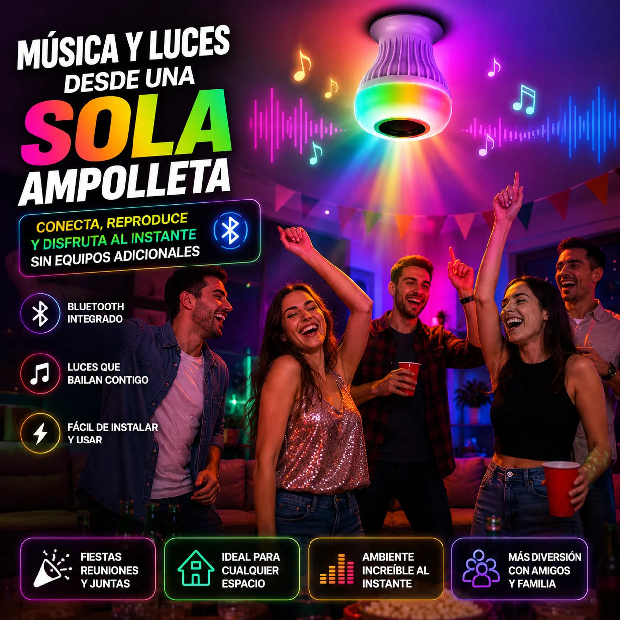 LUZ BLUETOOTH SONIC BEAT  Convierte cualquier espacio en una fiesta perfecta