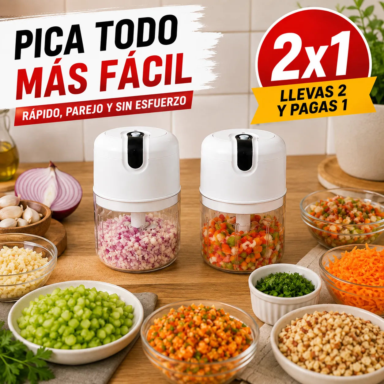 PICADORA QUICK CHEF  Pica tus ingredientes rápido y sin esfuerzo - APROVECHA LA OFERTA 2x1