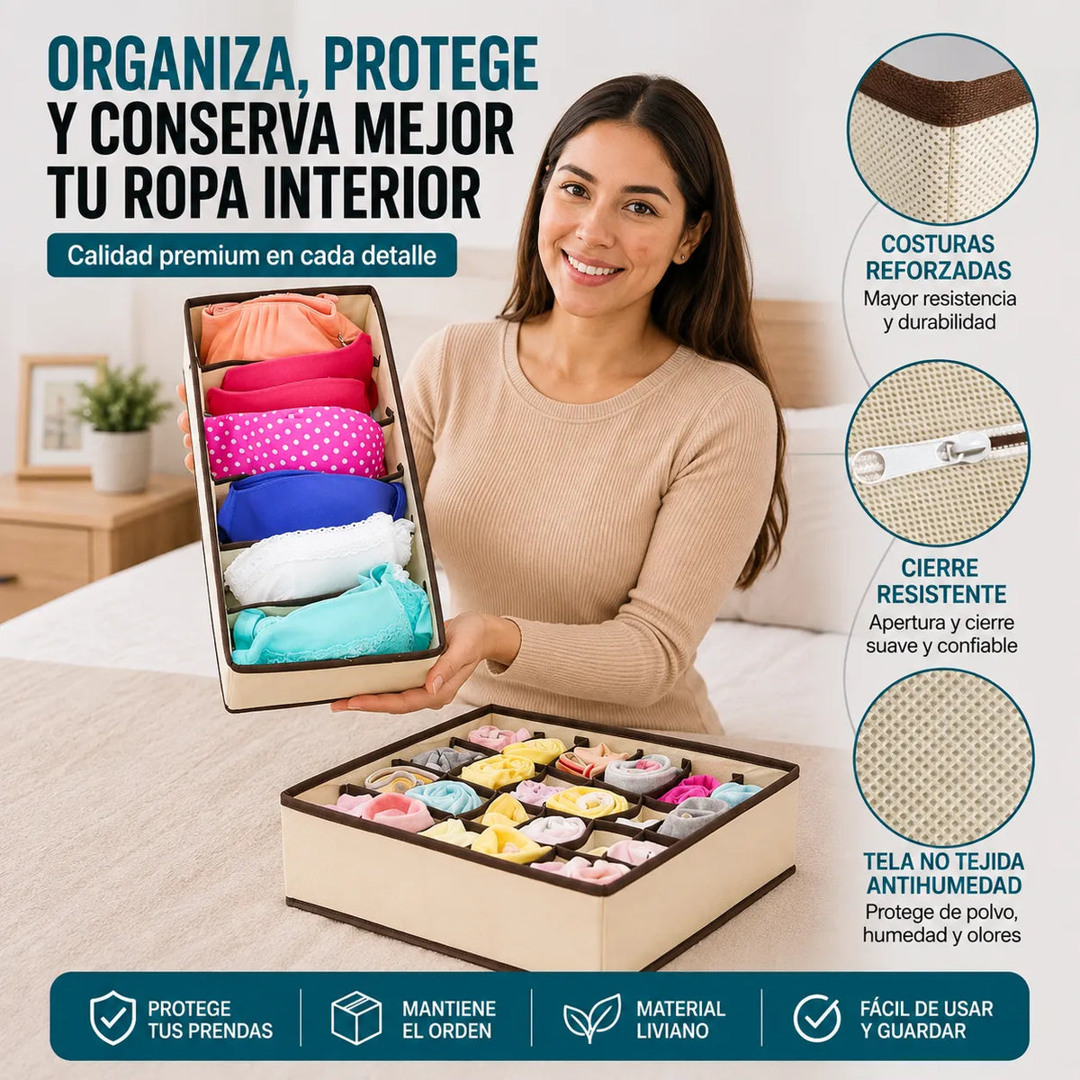 SET DE 4 ORGANIZADORES PLEGABLES   Mantén cada cajón ordenado y cada prenda siempre a la vista