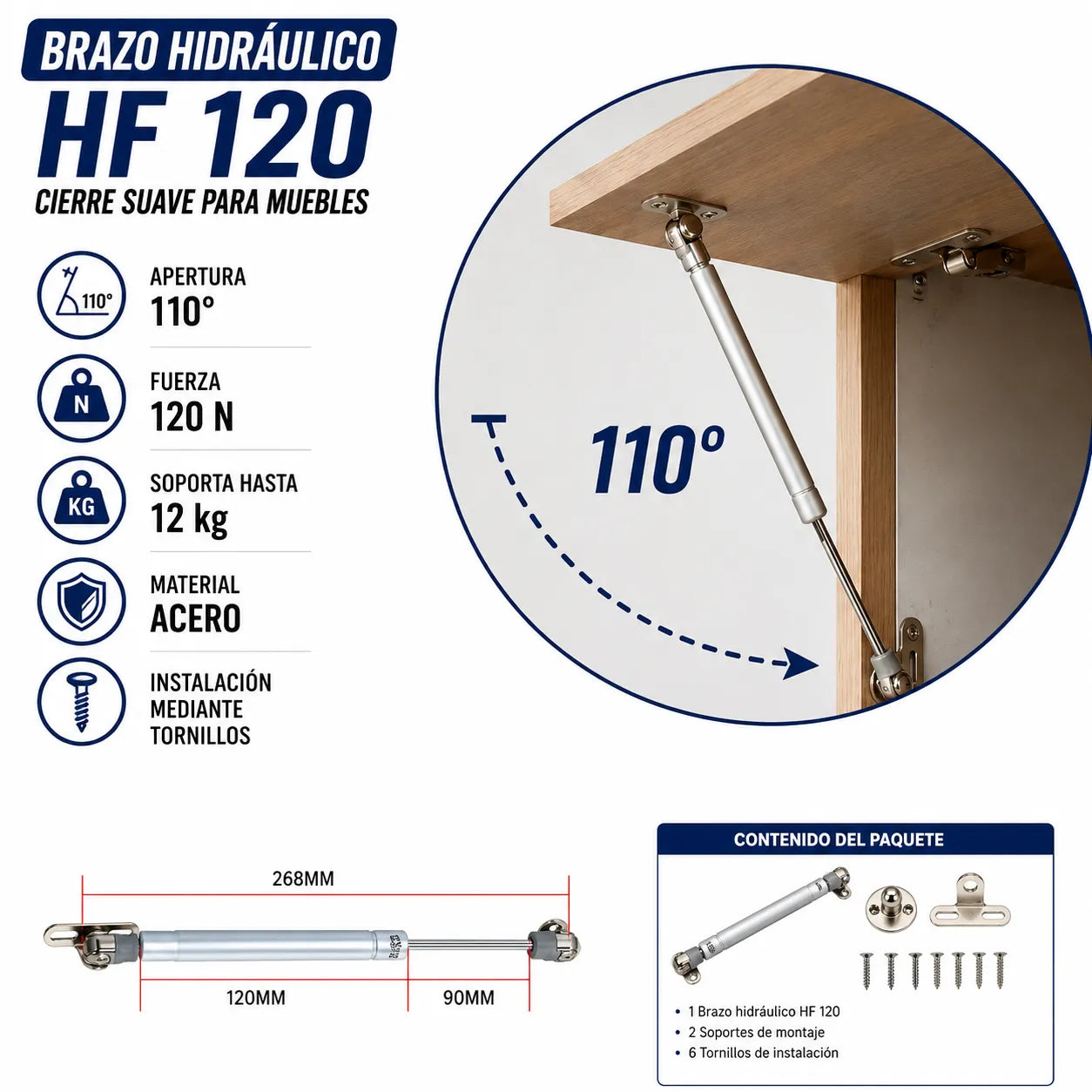 BRAZO HIDRAULICO HF 120 - Evita portazos que dañan tus muebles y prolonga su vida útil