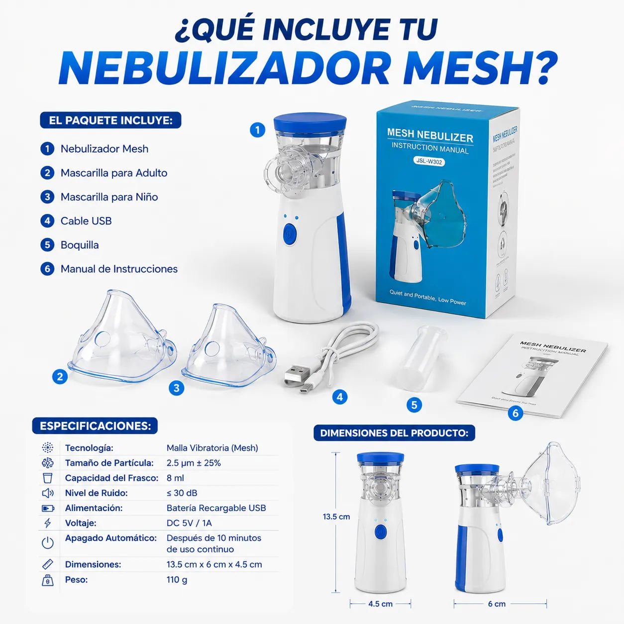 NEBULIZADOR MESH  Terapia respiratoria silenciosa y portátil para la familia