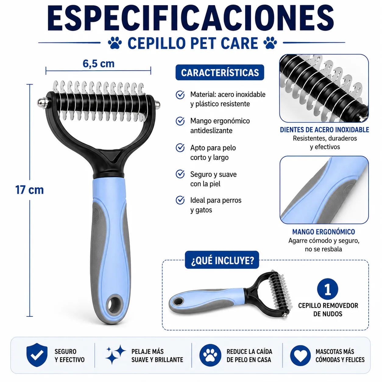 CEPILLO PET CARE  Remueve nudos de tu mascota sin causarle dolor
