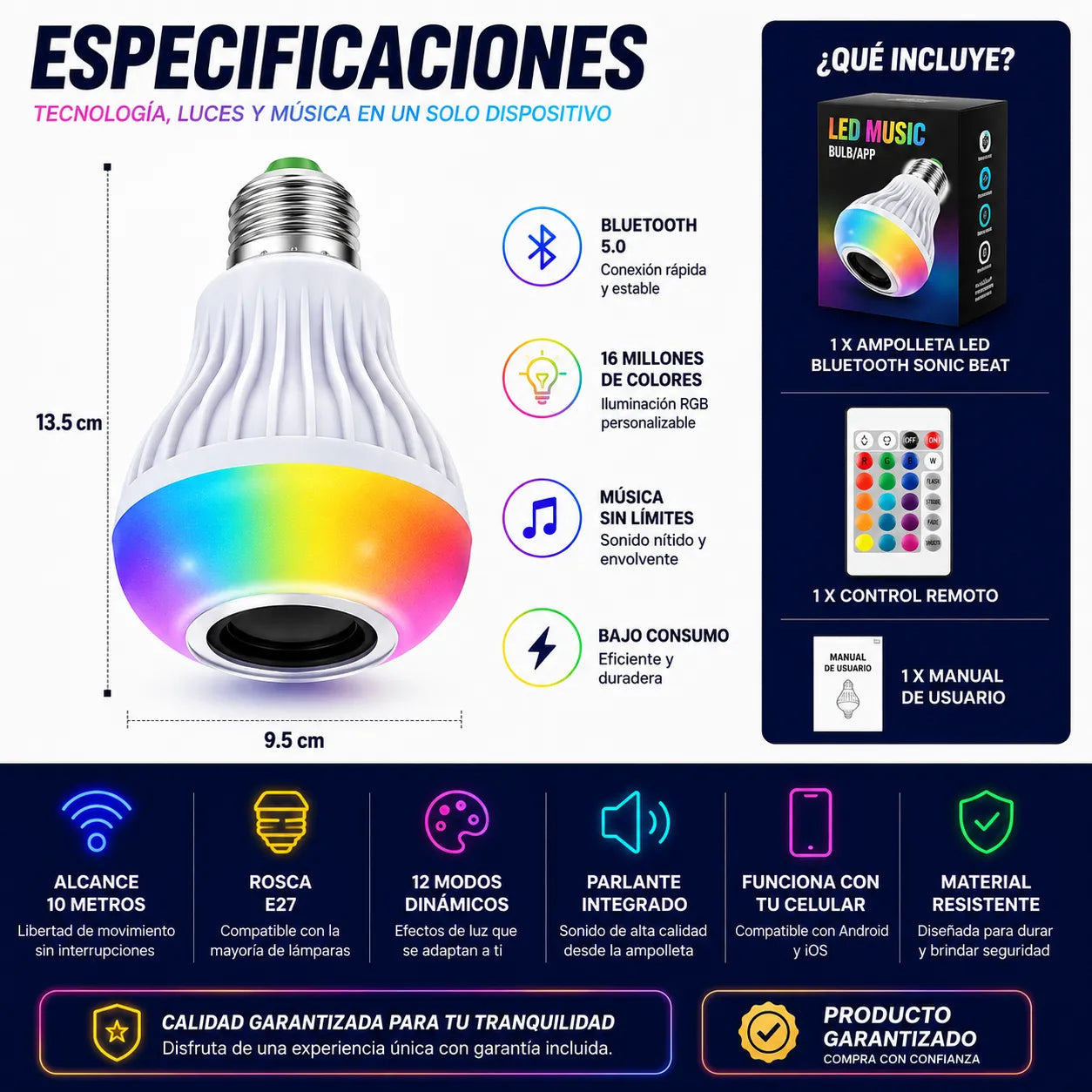 LUZ BLUETOOTH SONIC BEAT  Convierte cualquier espacio en una fiesta perfecta