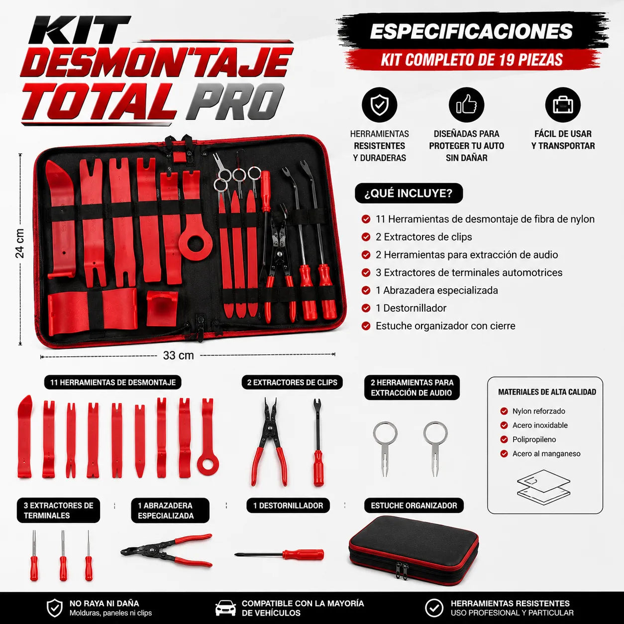 KIT DESMONTAJE TOTAL PRO   Desmonta paneles sin rayar ni dañar tu auto