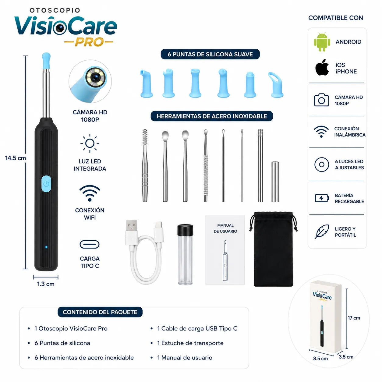 OTOSCOPIO VISIOCARE PRO   Observa y limpia tus oídos con mayor precisión desde tu celular